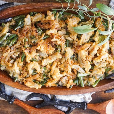 Green Bean Casserole with Tempura Onion Strings Recipe | SideChef