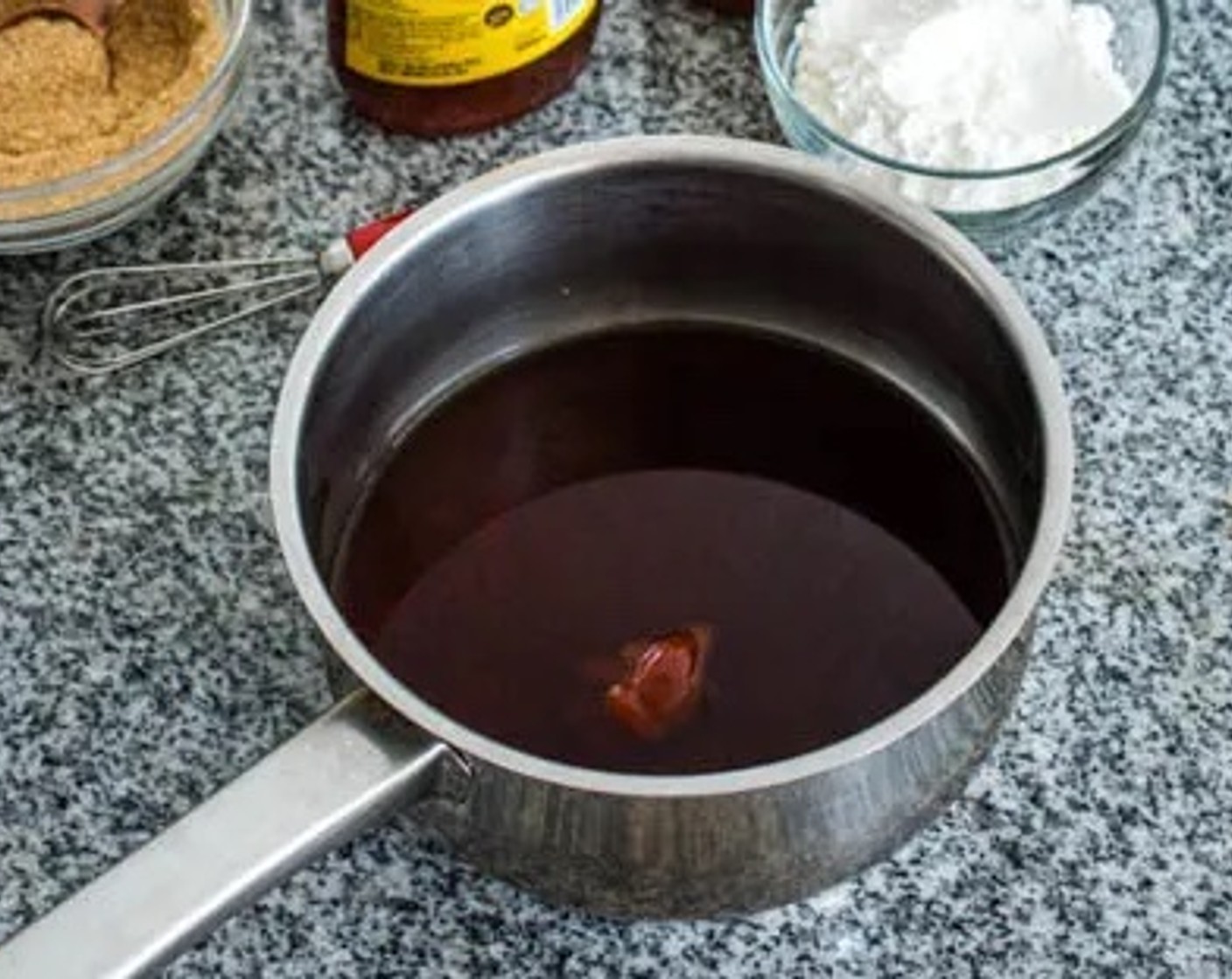 step 1 Prepare the teriyaki sauce by combining Water (1/2 cup), Light Soy Sauce (3 Tbsp), Honey (1 Tbsp), Mirin (1 Tbsp), Brown Sugar (2 Tbsp), Corn Starch (1 1/2 Tbsp), and Sriracha (2 tsp).