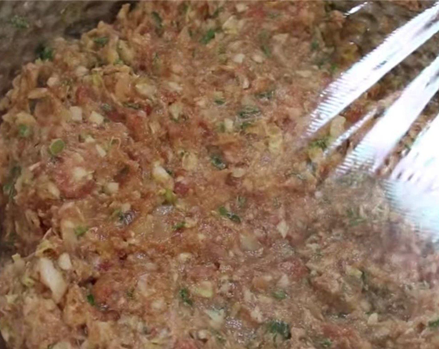 step 7 Add in the chopped and grated ingredients. Roughly mix ingredients together. Wrap the bowl in plastic wrap and refrigerate for 30 minutes to an hour.