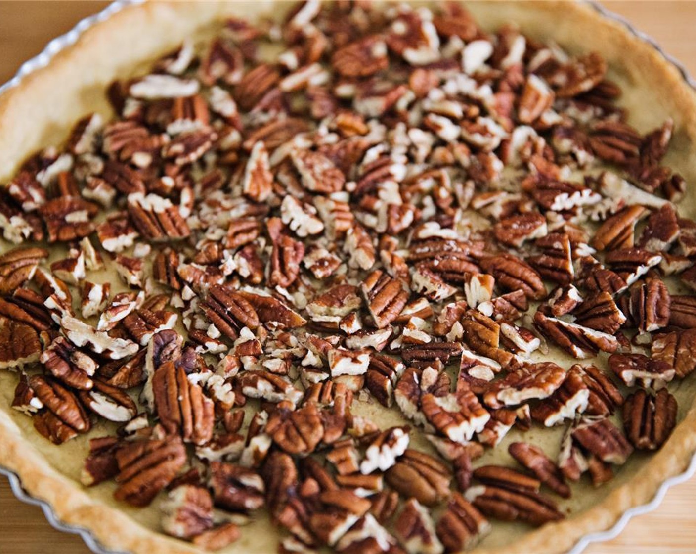 step 2 Spread chopped nuts on the bottom of the Pie Crust (1).