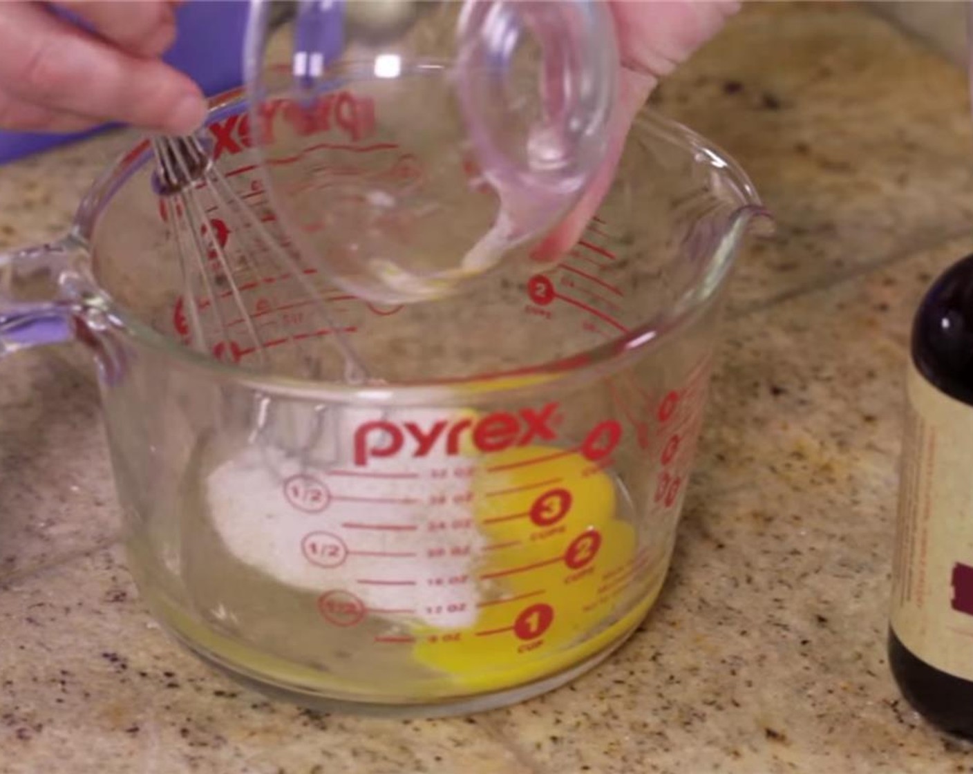 step 4 Whisk the Eggs (3) and remaining sugar together in a large glass measuring pitcher.