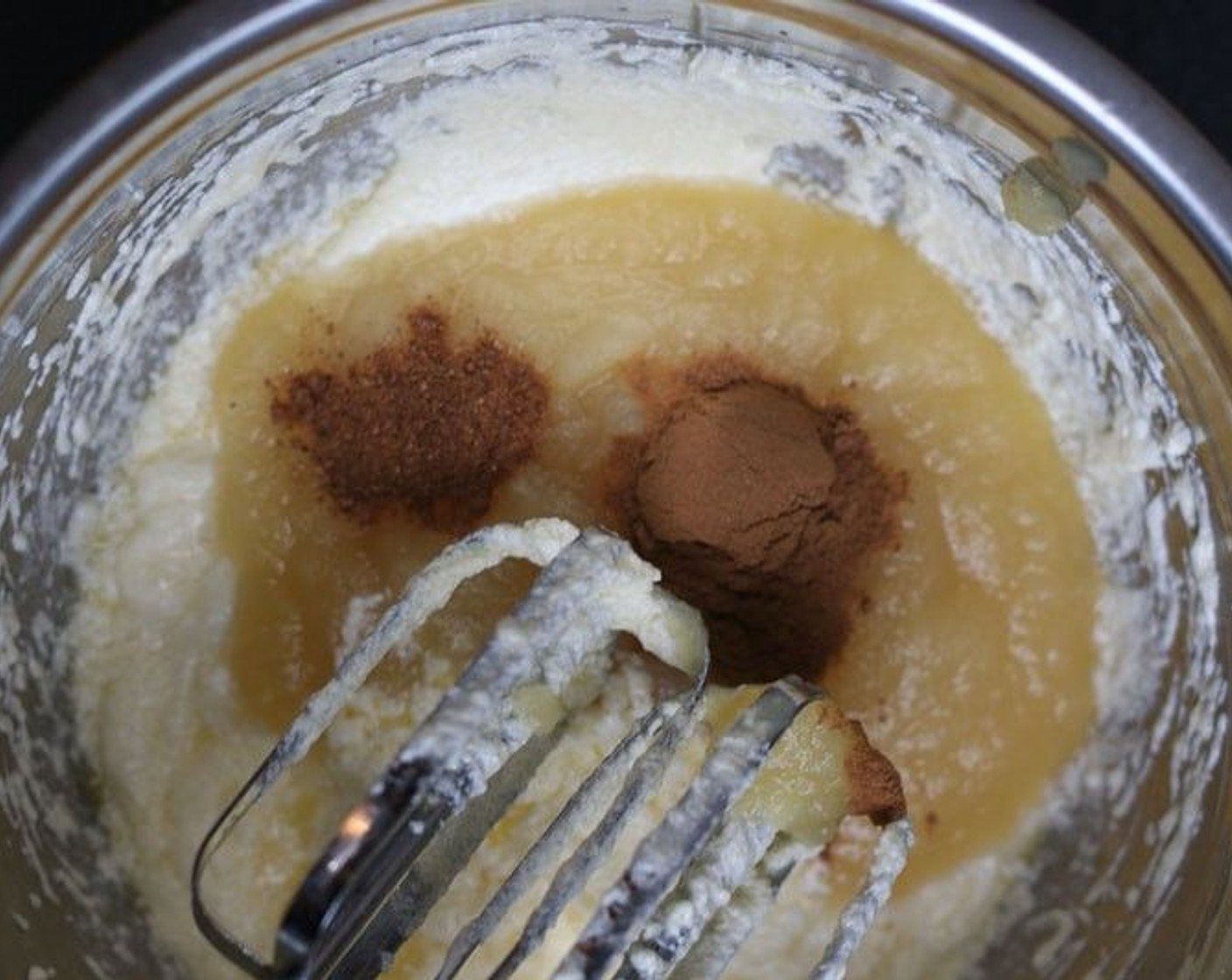 step 4 Add Unsweetened Apple Sauce (3/4 cup), Pure Vanilla Extract (1 tsp), Simply Organic Cinnamon, Ground (1 tsp), and Ground Nutmeg (1/4 tsp), and beat just until blended.