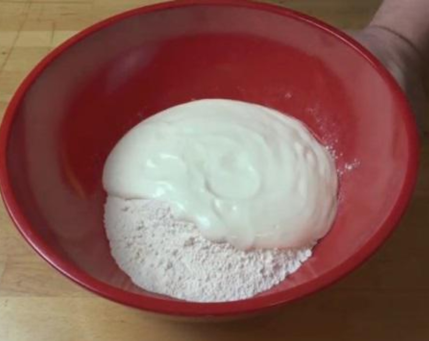 step 1 Into a mixing bowl,add and mix the Self-Rising Flour (2 cups), Natural Unflavored Yogurt (2 cups), and Salt (to taste).