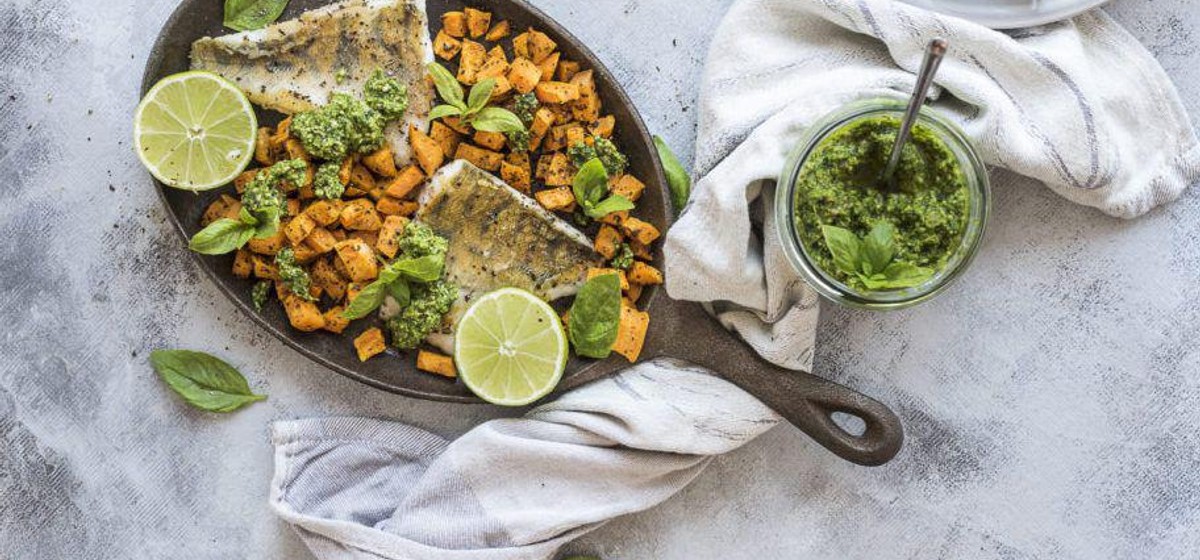 White Fish with Sweet Potato and Pesto Recipe | SideChef