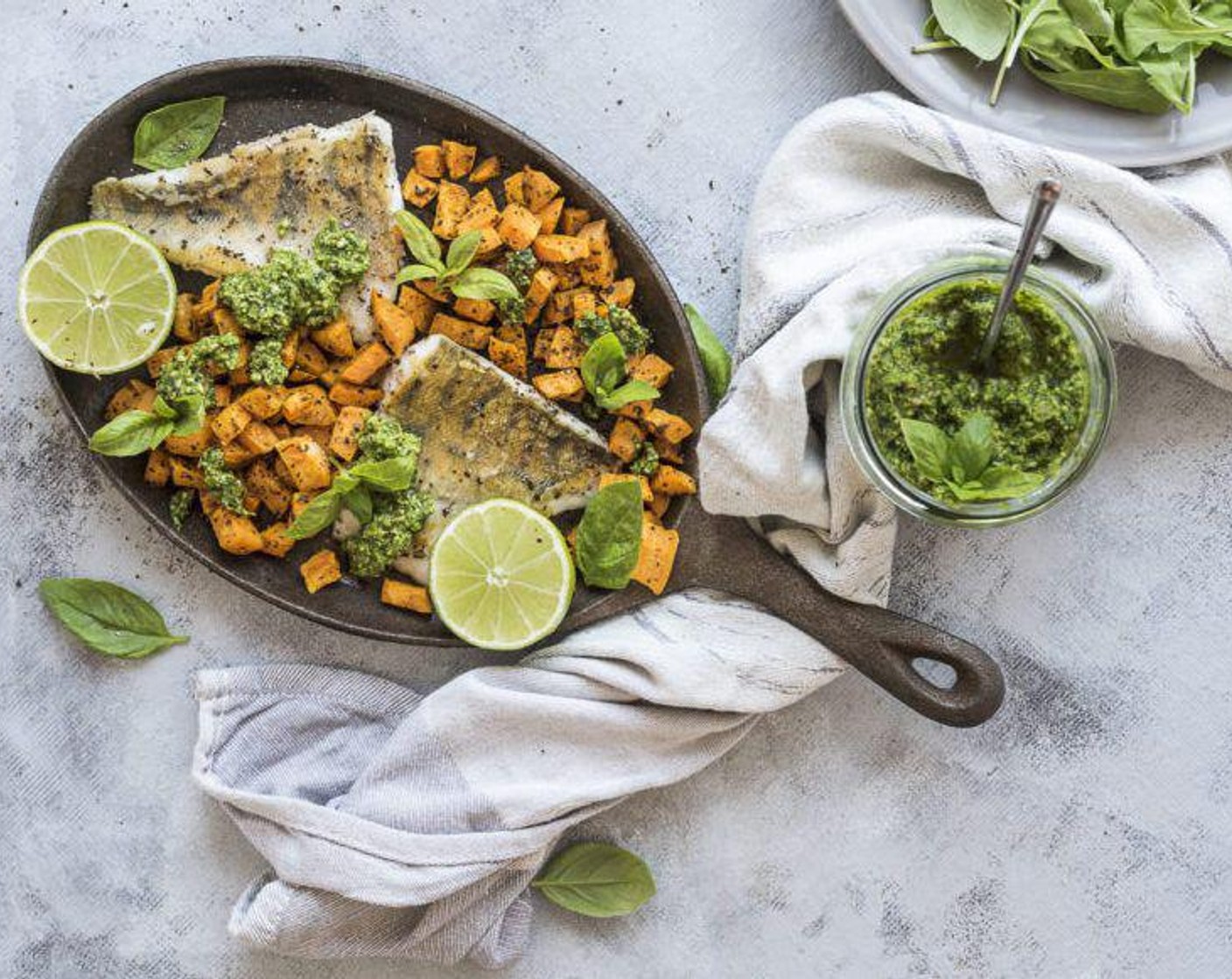 White Fish with Sweet Potato and Pesto