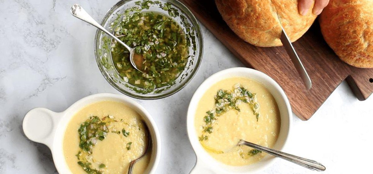 Five Ingredient Corn Soup with Herb Salsa Recipe | SideChef