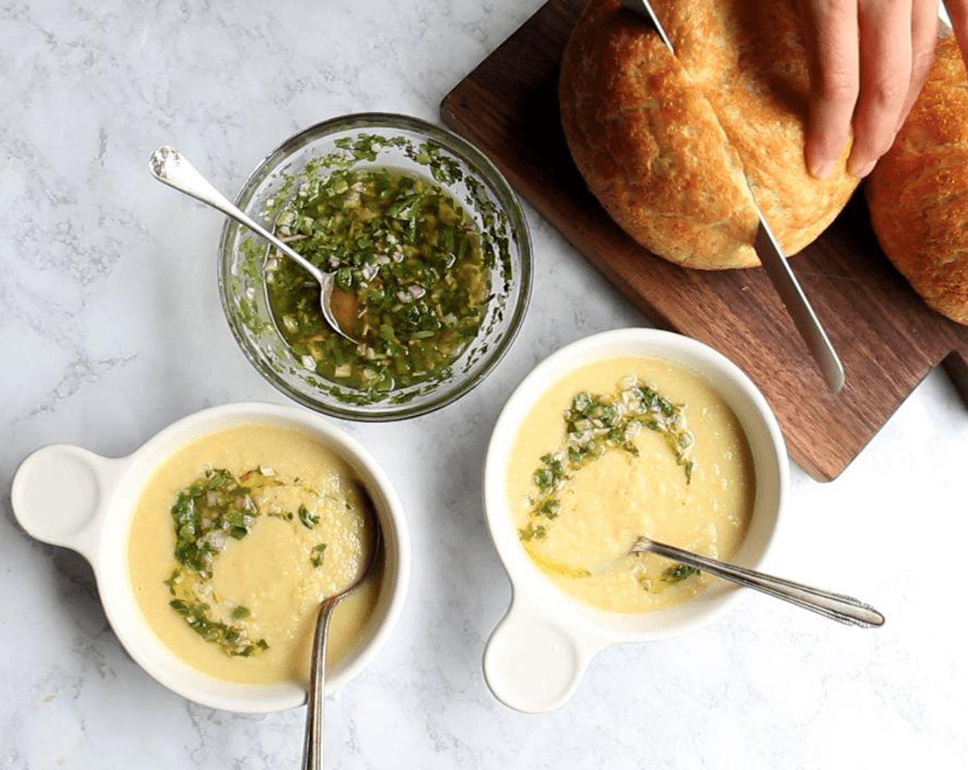 Five Ingredient Corn Soup with Herb Salsa