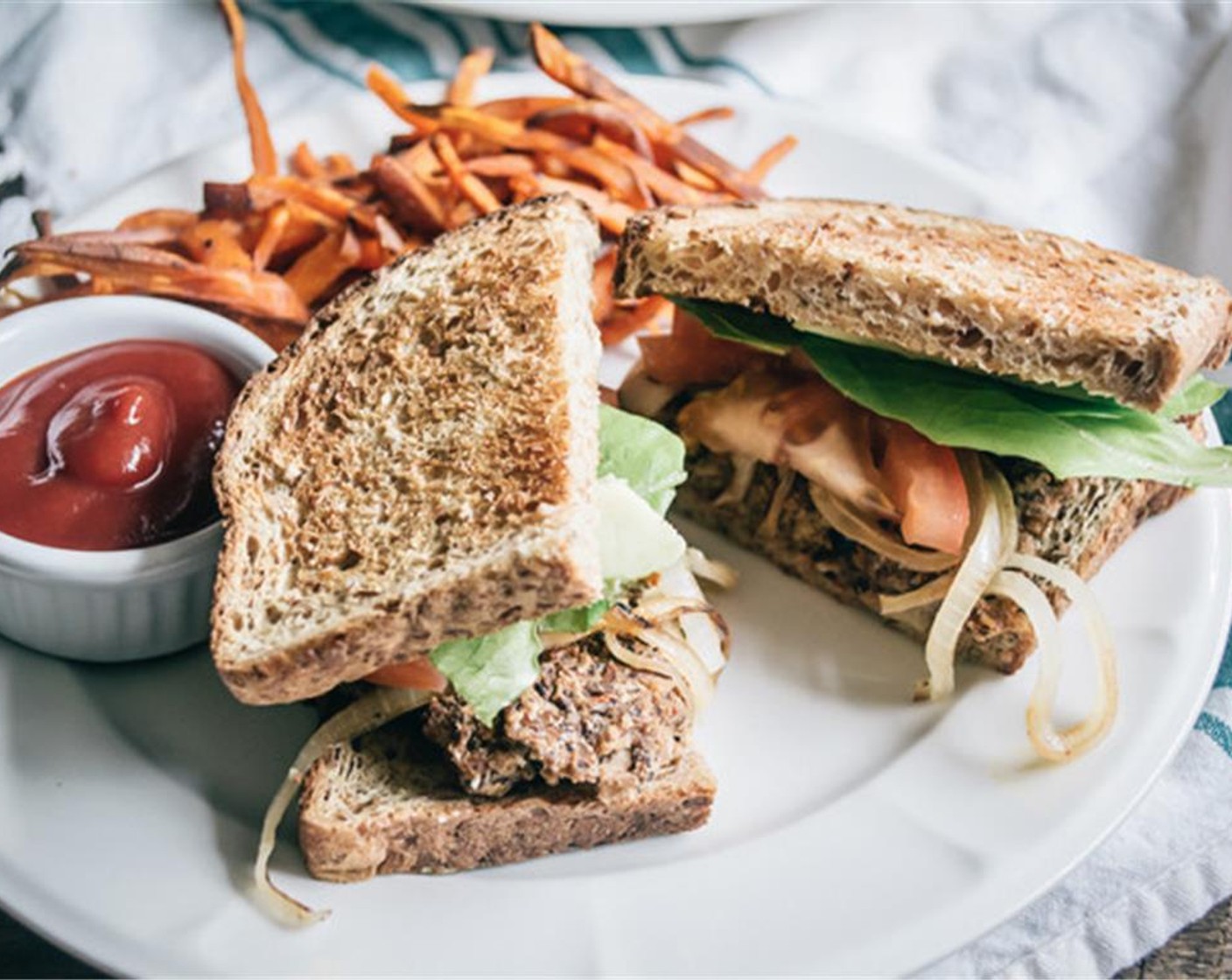 step 8 Bake for 25 minutes. Serve with caramelized onions, tomatoes, lettuce, avocado, and ketchup on your favorite bun. Eat!