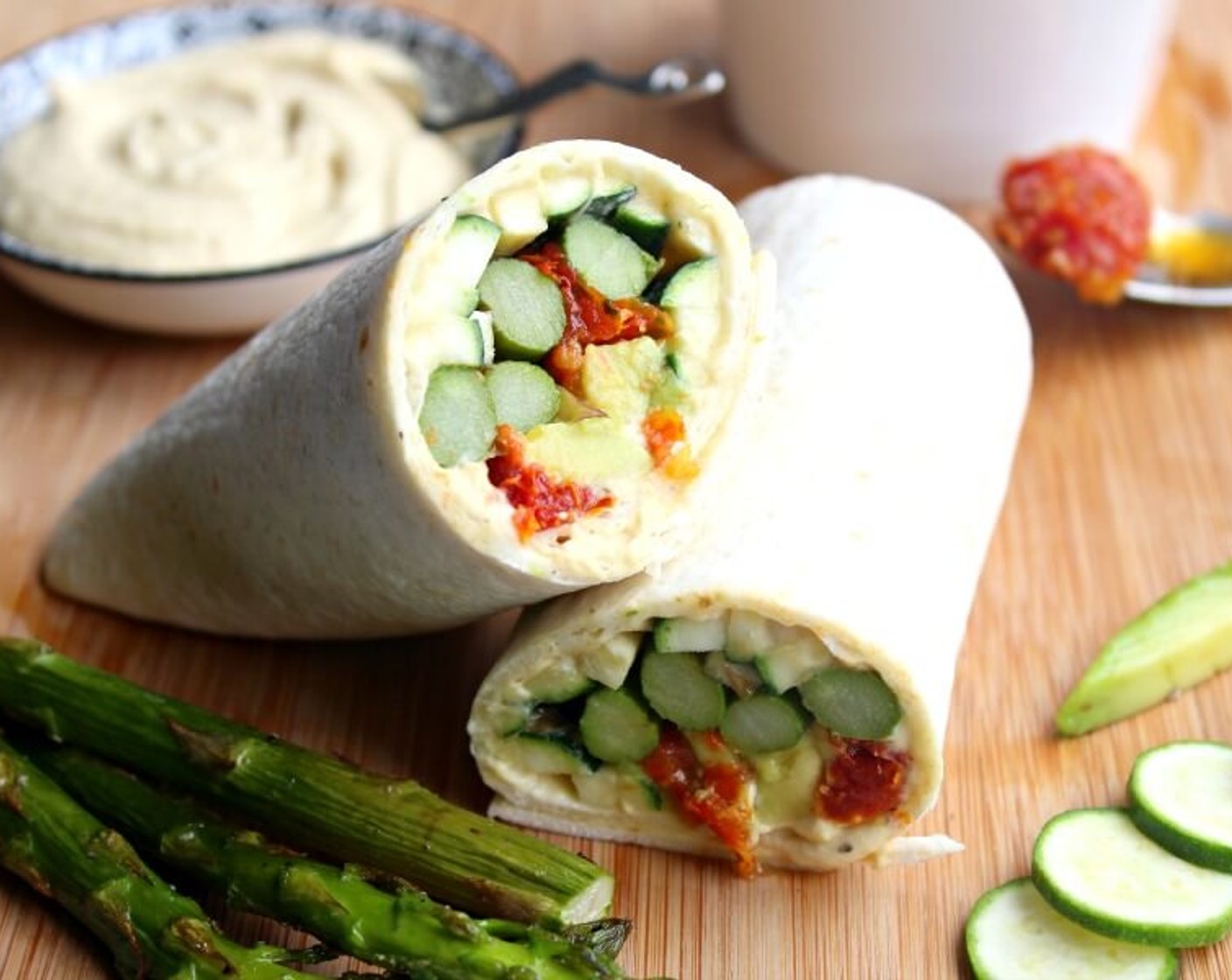 Asparagus Sun-Dried Tomato Hummus Wraps