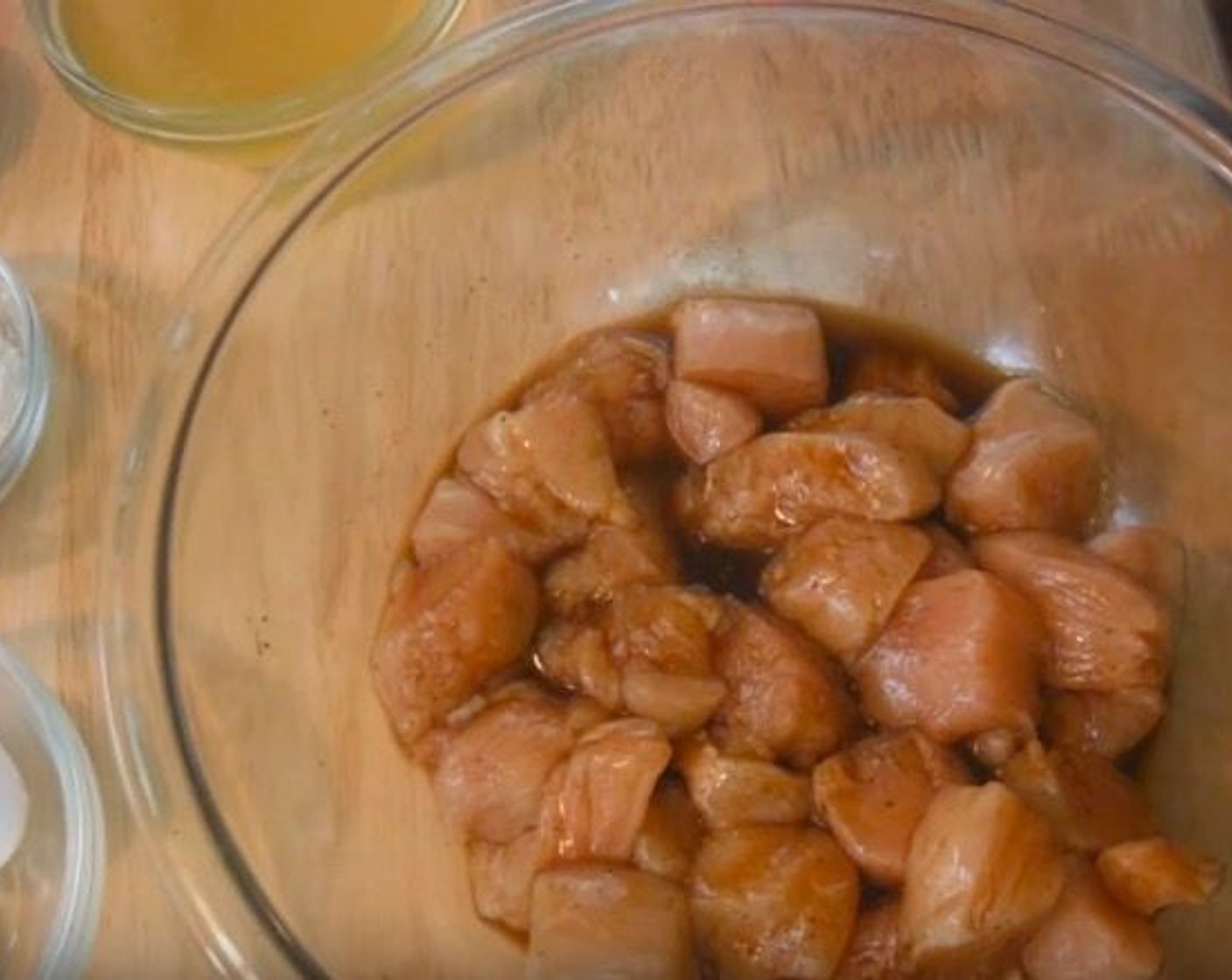 step 1 Into a bowl, add Boneless, Skinless Chicken Breasts (2.5 lb), Soy Sauce (2 Tbsp), and Ground Black Pepper (1/2 tsp). Stir to combine. Let marinate for 20-30 minutes.