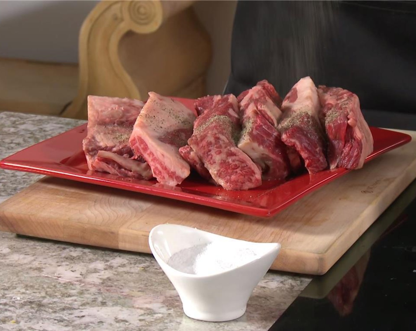 step 2 Generously season Boneless Beef Short Ribs (3.5 lb) on each side with Kosher Salt (to taste) and Ground Black Pepper (to taste).