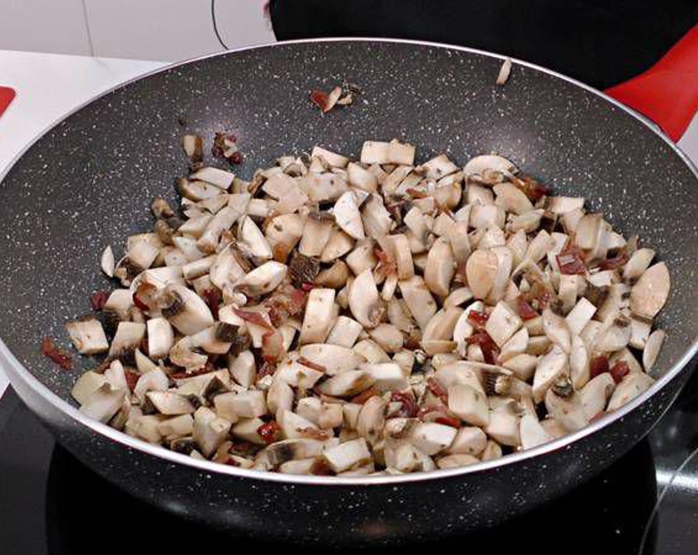 step 2 Once you have cooked the ham for a bit, add the Mushrooms (5 cups) and cook between 5 to 10 minutes on medium-low heat.