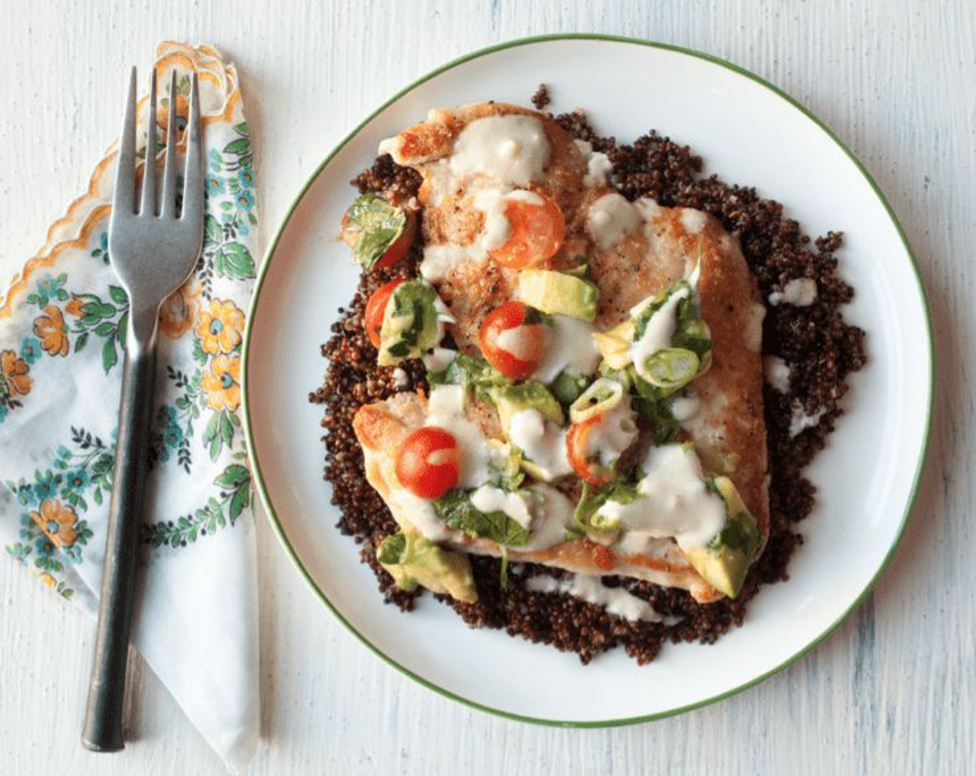 Chicken Paillard with Avocado Relish Tahini