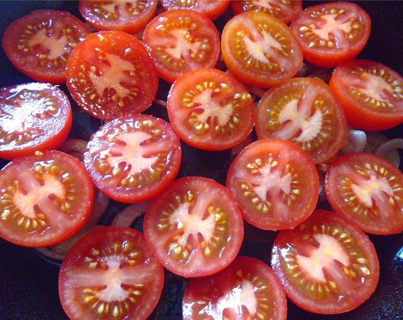 step 4 Add Plum Tomatoes (2 lb) face-up and season with Kosher Salt (to taste) and Cayenne Pepper (to taste). Broil until starting to caramelize.