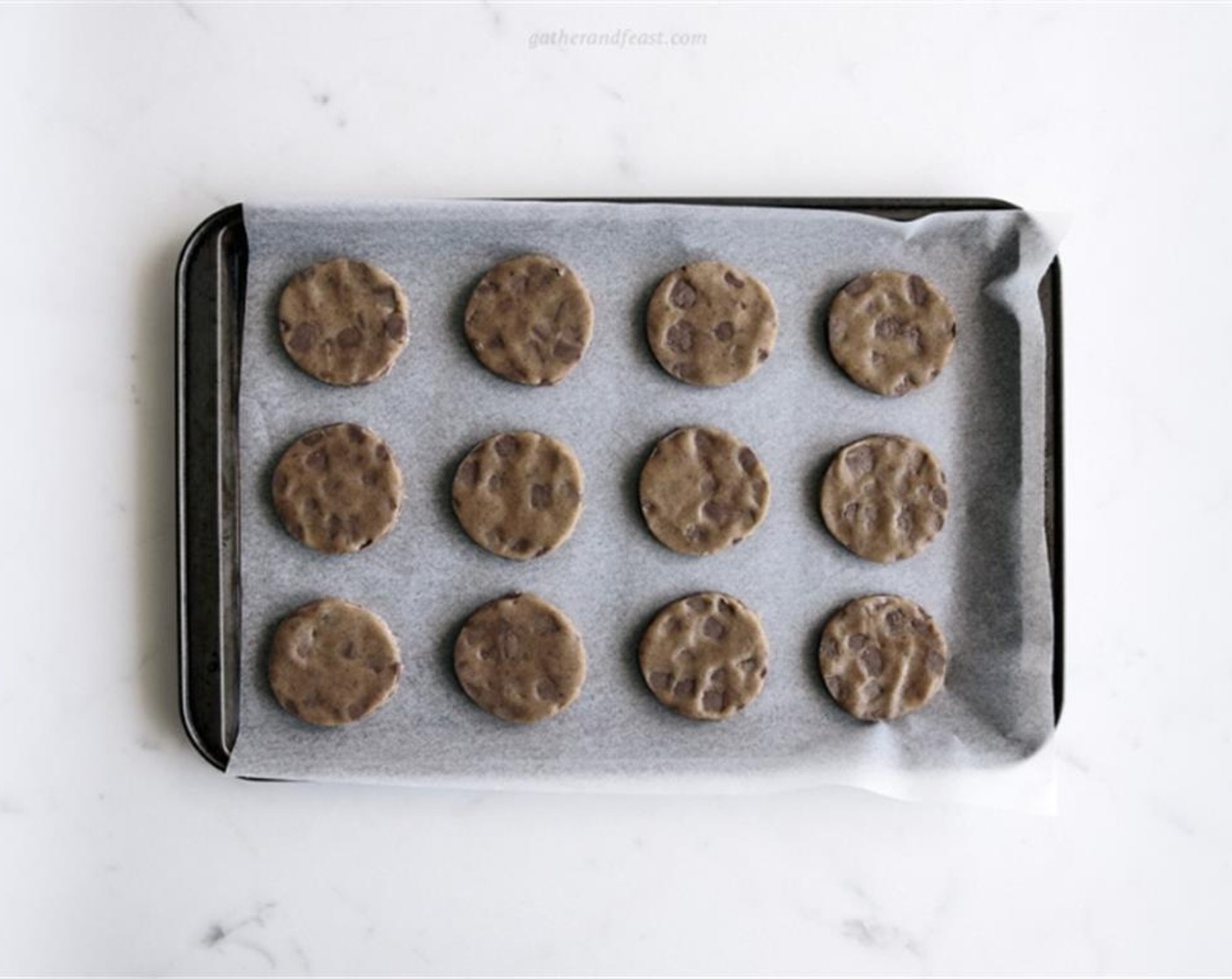 step 7 Place the shortbread rounds onto the pre-lined baking trays. Place into the oven and bake at 180 degrees C (350 degrees F) for 10 minutes until pale golden.