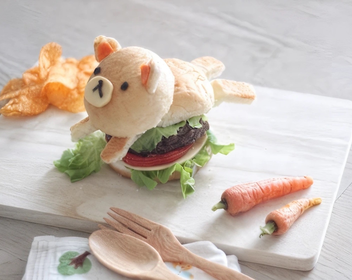 step 14 After adding all the layers, it's time for Rilakkuma to ride the burger. Serve and enjoy!