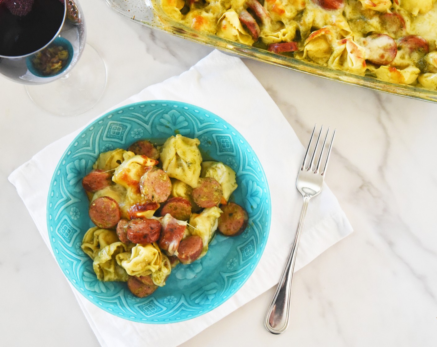 No-Boil Pesto Tortellini Bake