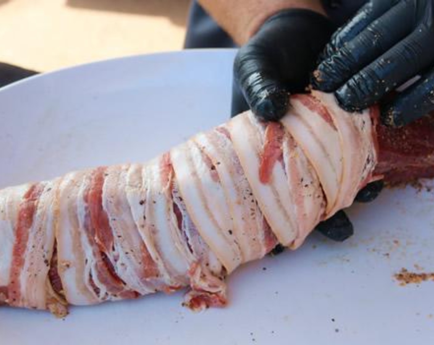 step 4 Wrap the outside with slices of Bacon (12 oz).