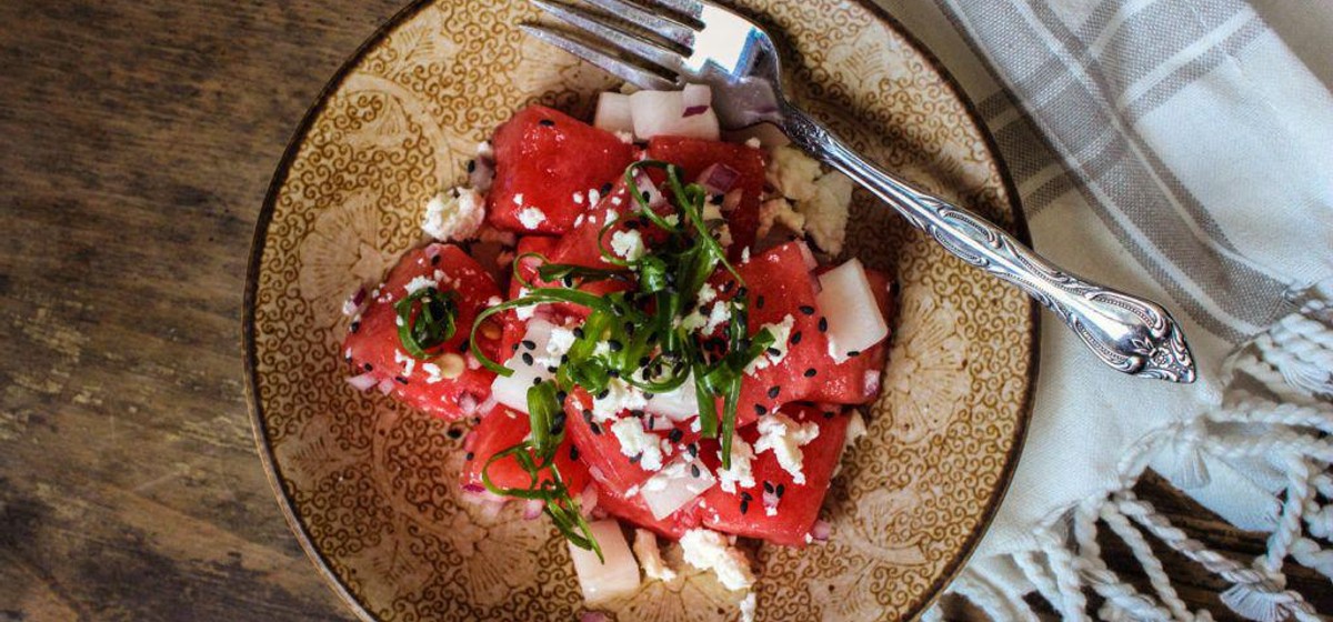 Watermelon Feta Salad with Pickled Daikons Recipe | SideChef