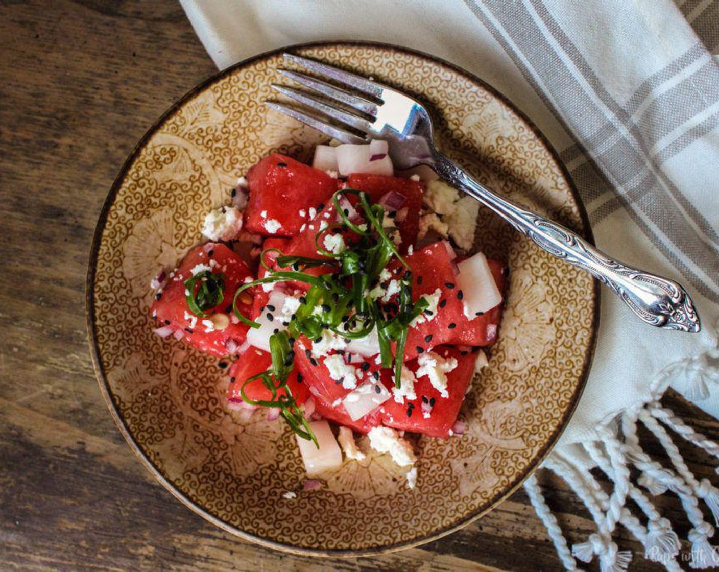 Watermelon Feta Salad with Pickled Daikons