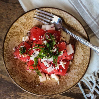 Watermelon Feta Salad with Pickled Daikons Recipe | SideChef