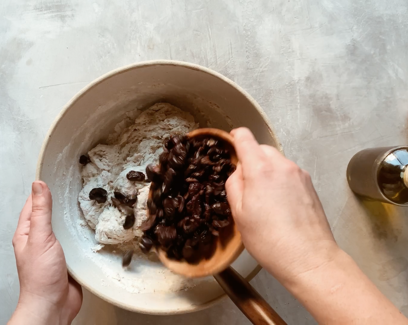 step 3 Add in the Cured Greek Olives (1 cup) and stir to evenly distribute the olives throughout the dough.