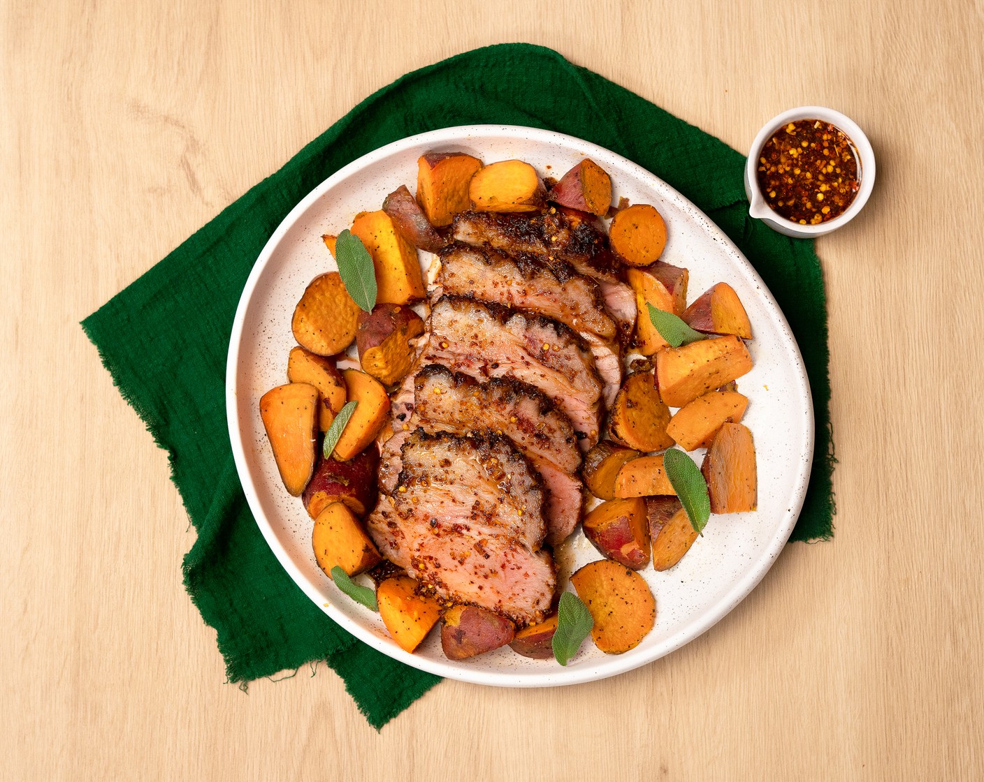 Hot Honey Roasted Pork Loin and Sweet Potatoes