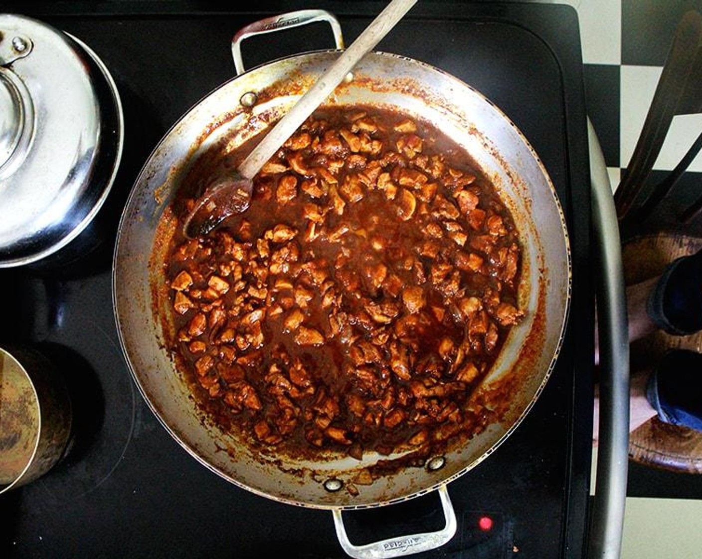 step 6 Reduce heat to medium-low and simmer, uncovered, stirring frequently, until liquid has reduced and thickened, about 10 minutes. Taste, and adjust seasonings with Kosher Salt (to taste) and Freshly Ground Black Pepper (to taste).