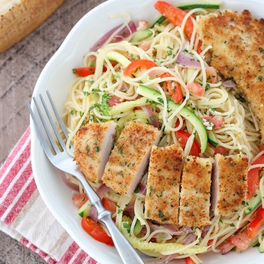 Breaded Chicken Scampi with Veggies Recipe | SideChef