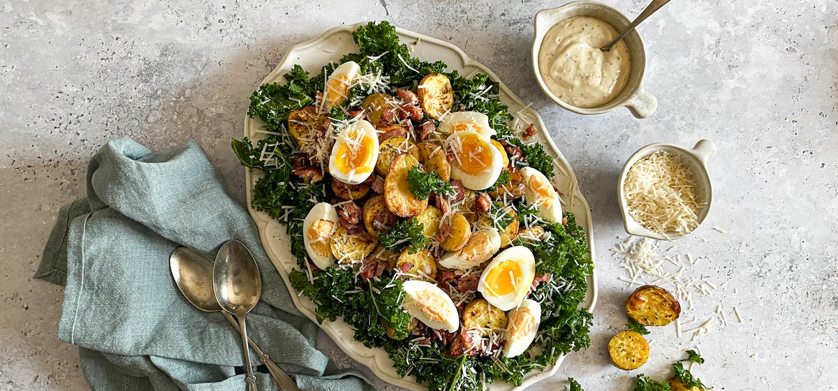 Roasted Potato & Kale Caesar Salad Recipe SideChef