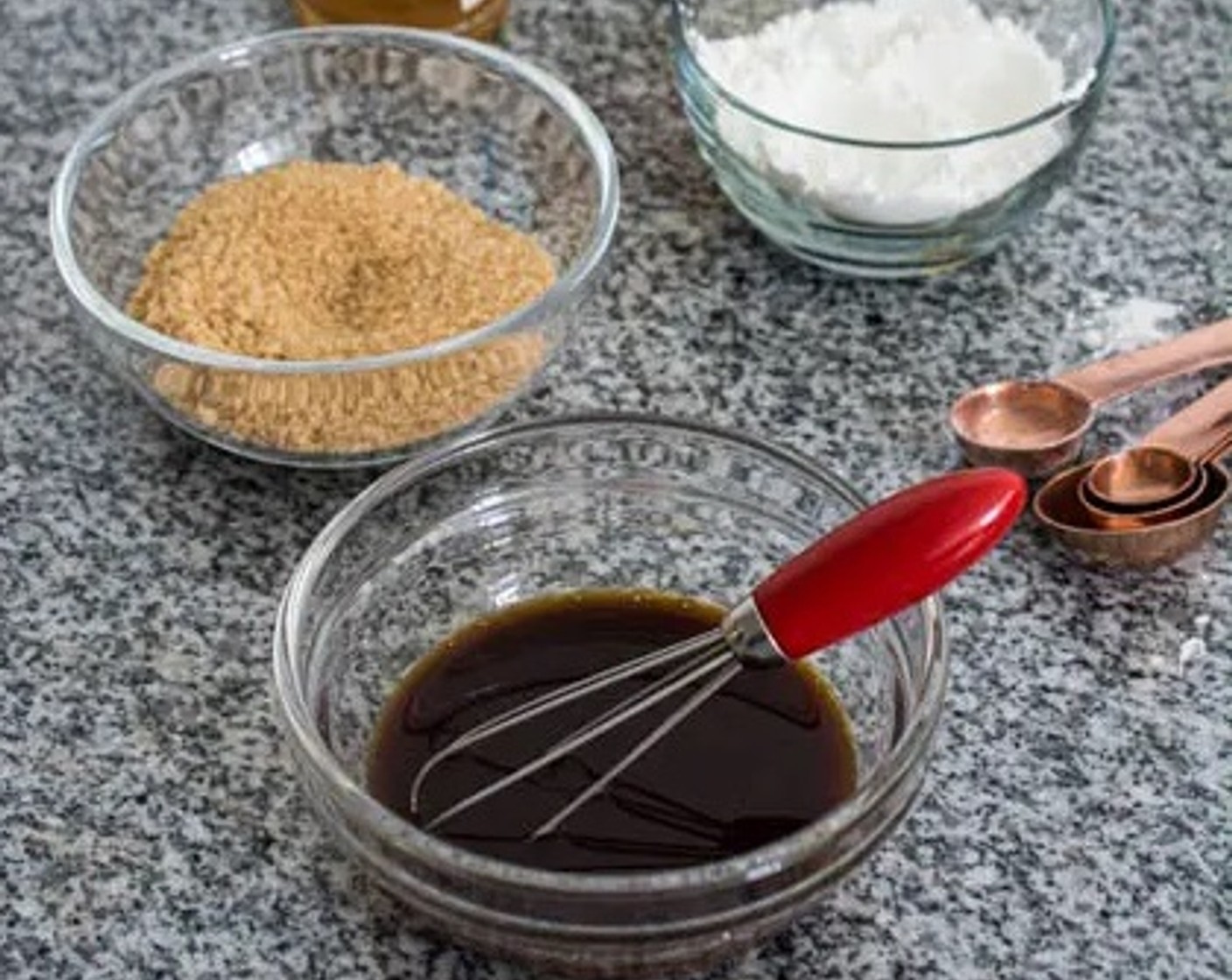 step 3 For the sauce, mix together in a separate bowl Light Soy Sauce (3 Tbsp), Water (3 Tbsp), Rice Vinegar (2 Tbsp), Brown Sugar (1 Tbsp), and Corn Starch (1/2 Tbsp). Set aside.