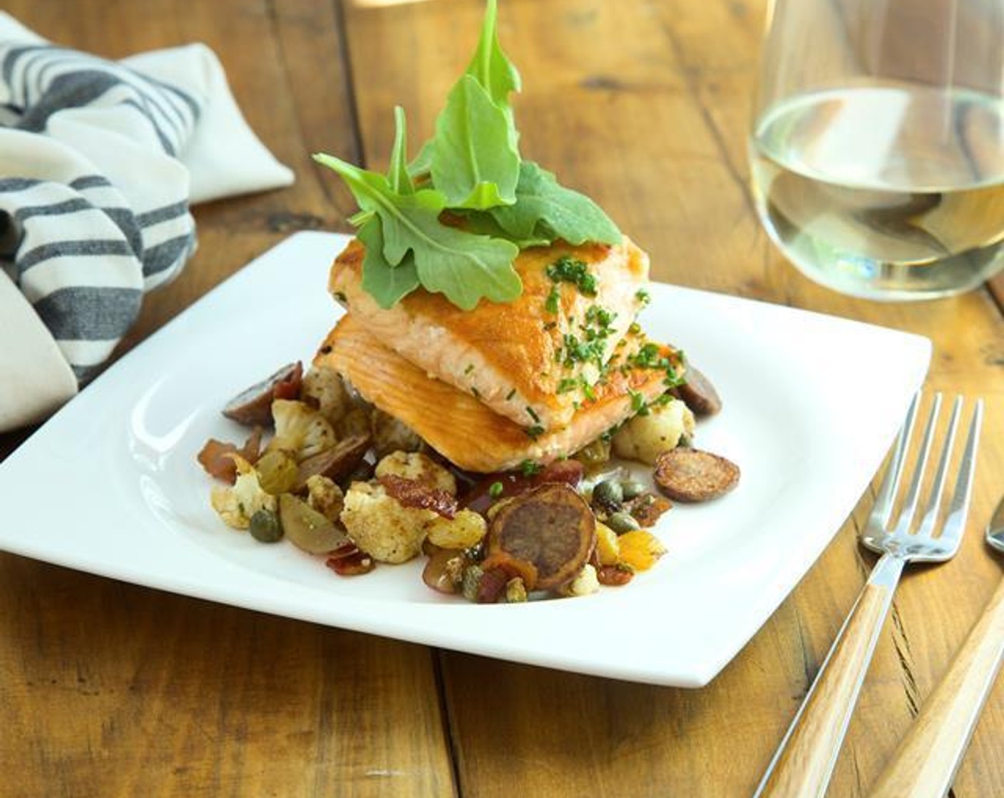 Seared Salmon with Roasted Cauliflower and Potato