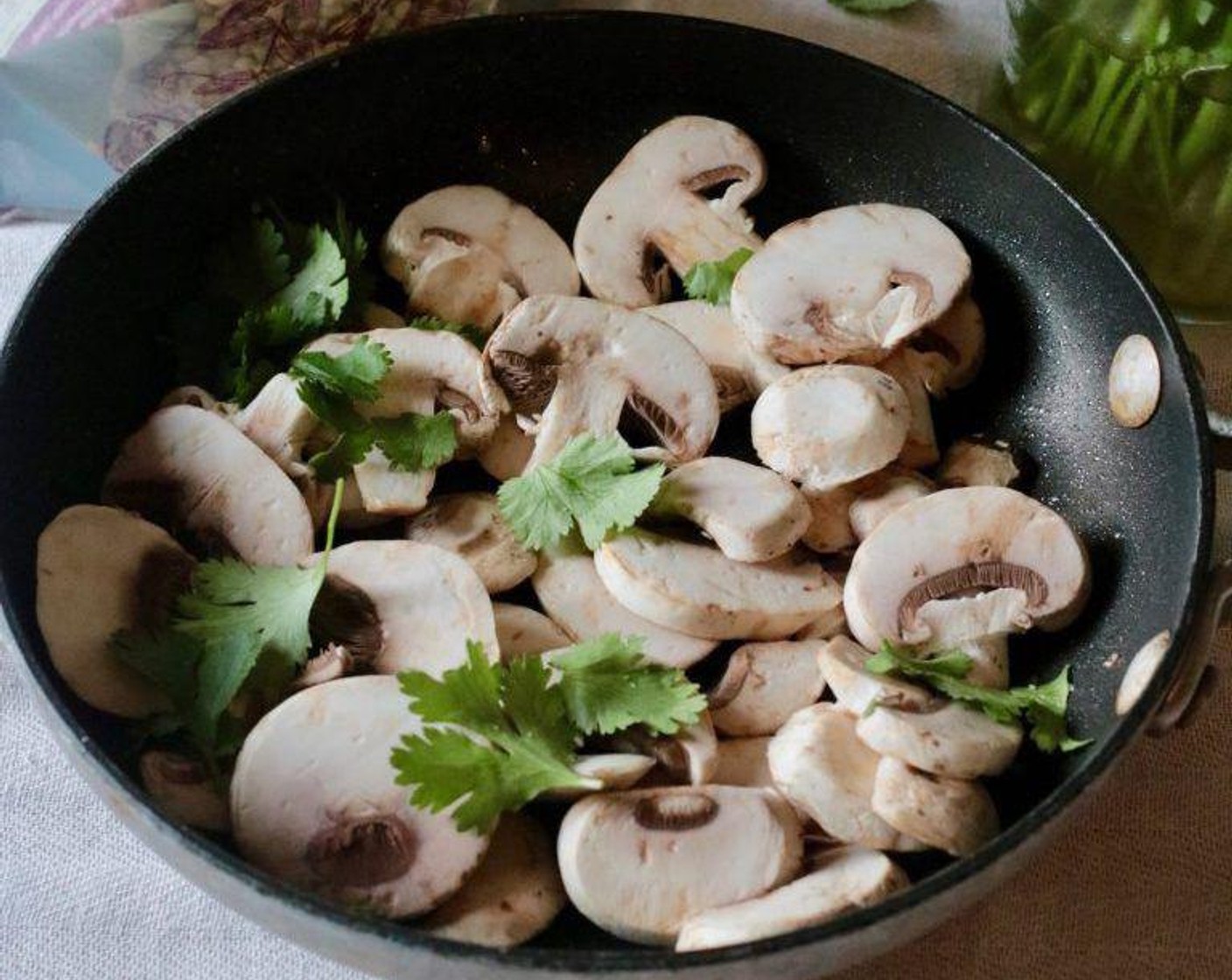 step 5 Meanwhile, heat a pan with oil and add the Mushrooms (2 cups) with salt. Cook for about 9 minutes.