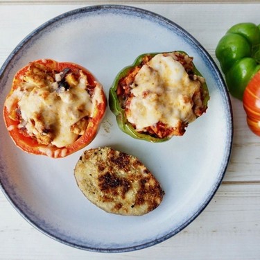 Chicken Eggplant Parm Stuffed Peppers Recipe | SideChef