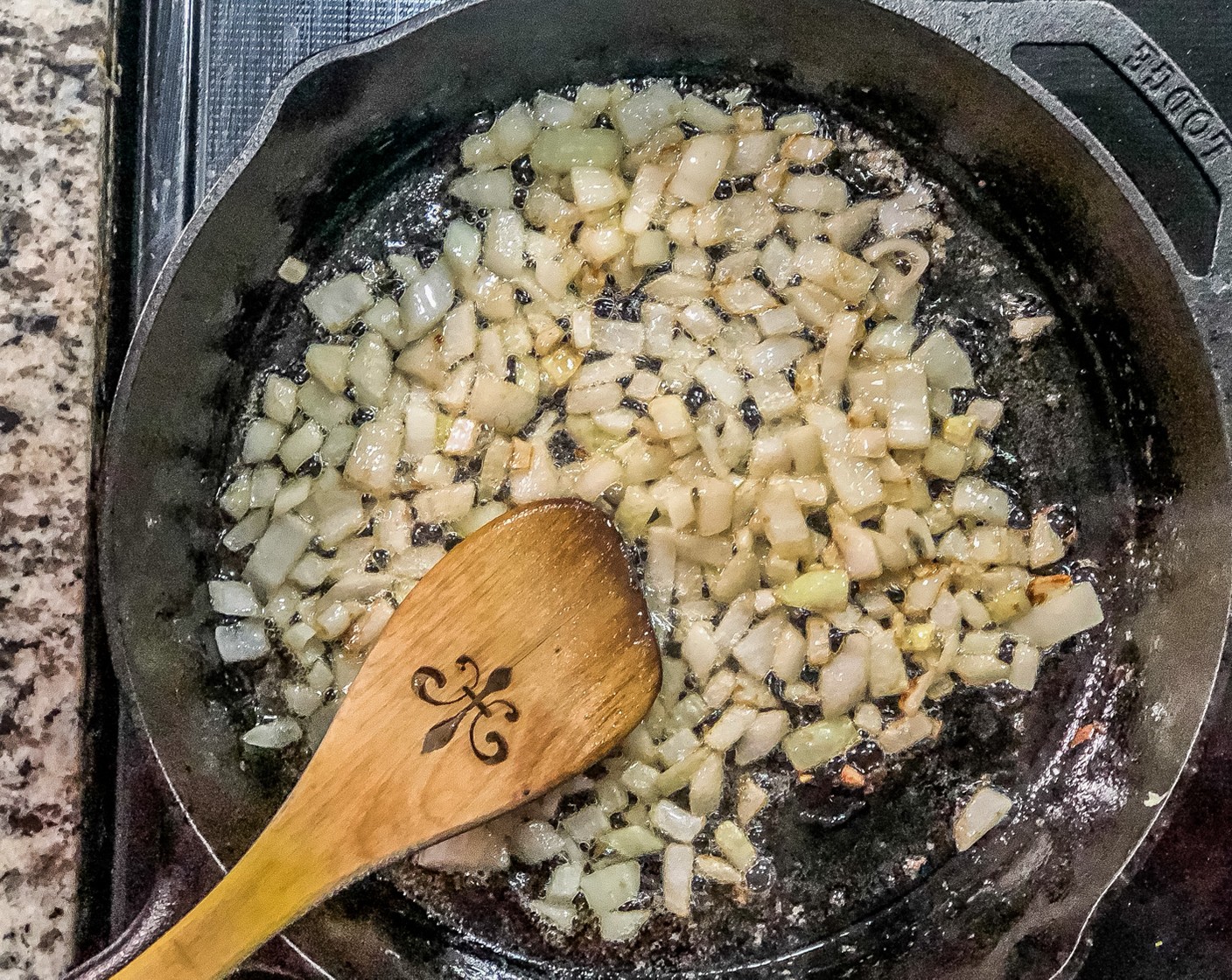 step 2 In a large heavy-bottom skillet over medium heat, add Oil (2 Tbsp) and Unsalted Butter (2 Tbsp). Add the Onion (1/2) and cook for 2 minutes.