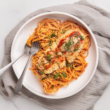 Baked Parmesan Crusted Chicken with Pasta Recipe | SideChef