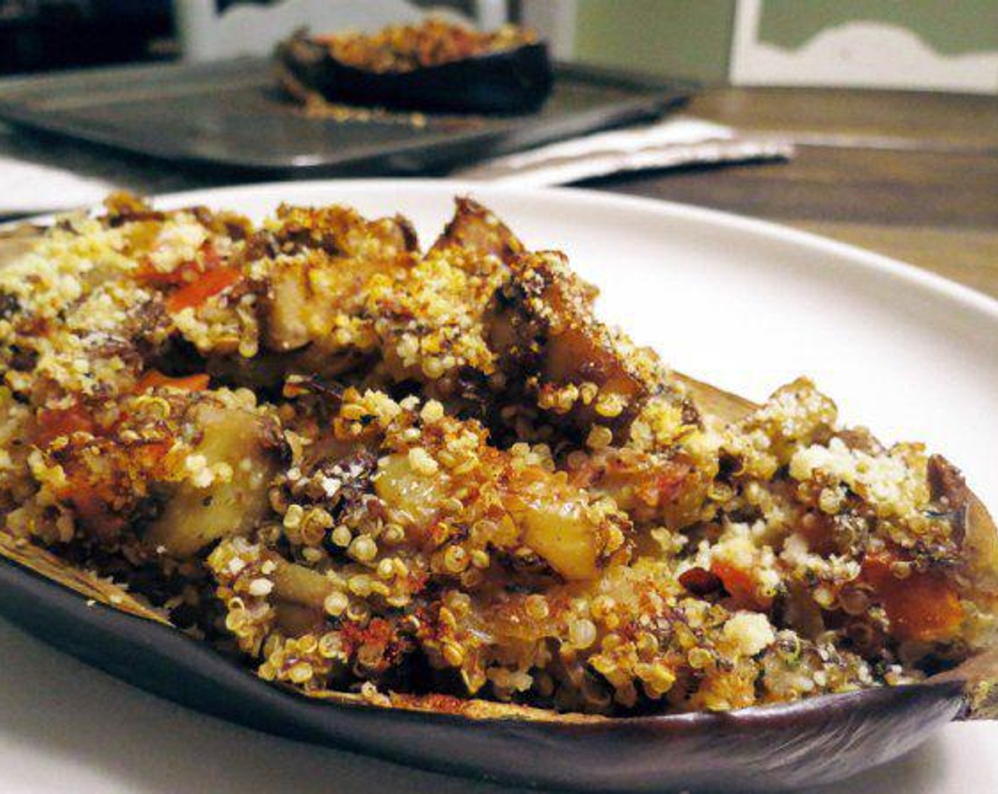 Quinoa and Veggie Stuffed Eggplant