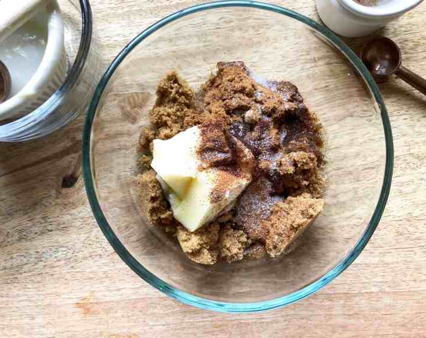 step 6 Meanwhile, prepare the cinnamon topping. Combine Dark Brown Sugar (1/4 cup), Butter (2 Tbsp), Ground Cinnamon (1/2 tsp), Pure Vanilla Extract (1/2 tsp), and Salt (1/8 tsp) in a small bowl. Set aside until needed, at room temperature so that it will spread easily.