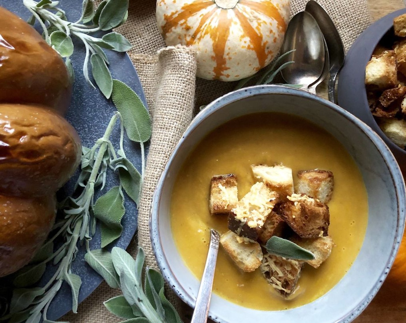 Pumpkin Soup with Manchego Croutons