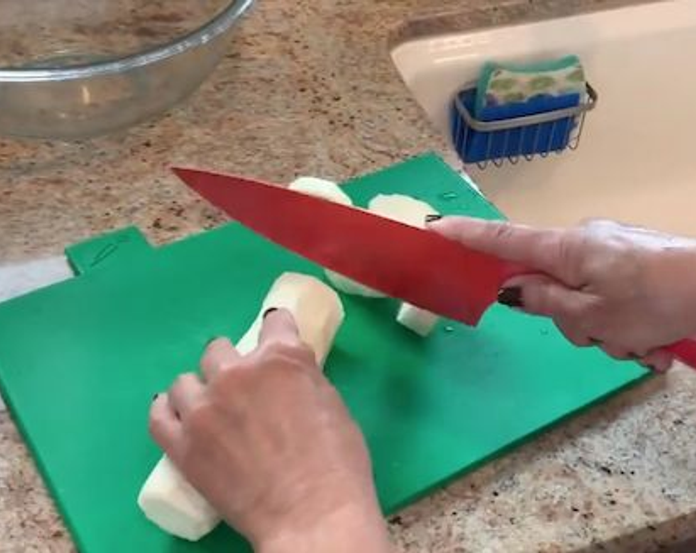 step 1 Cut off the ends of the Eggplant (1) and peel. Slice the eggplant in 1 1/2-inch rounds. Rinse and drain. Set aside.