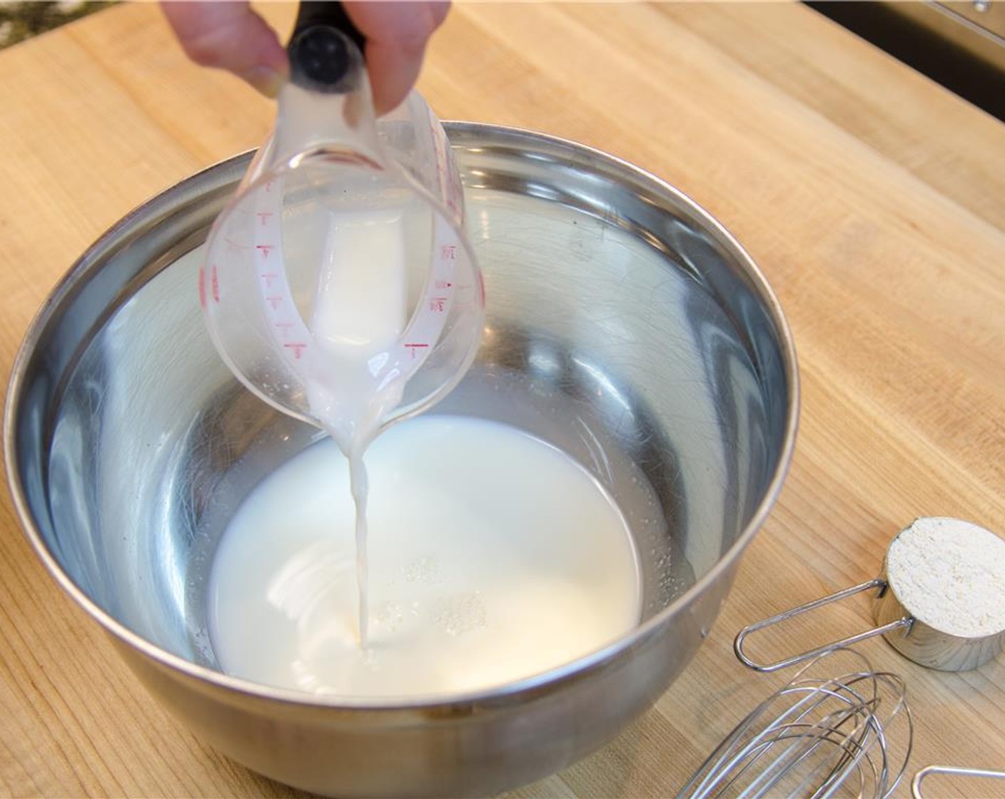 step 1 Add the Milk (1 cup) to a large mixing bowl.