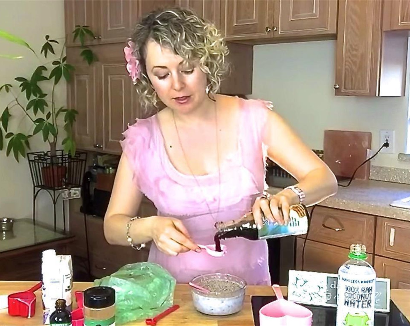step 1 In a bowl, mix together White Chia Seeds (1/3 cup), Raw Coconut Water (1 cup), Coconut Milk (4 Tbsp), Coconut Nectar (1 Tbsp), Vanilla Extract (1 tsp), and Simply Organic Cinnamon, Ground (to taste).