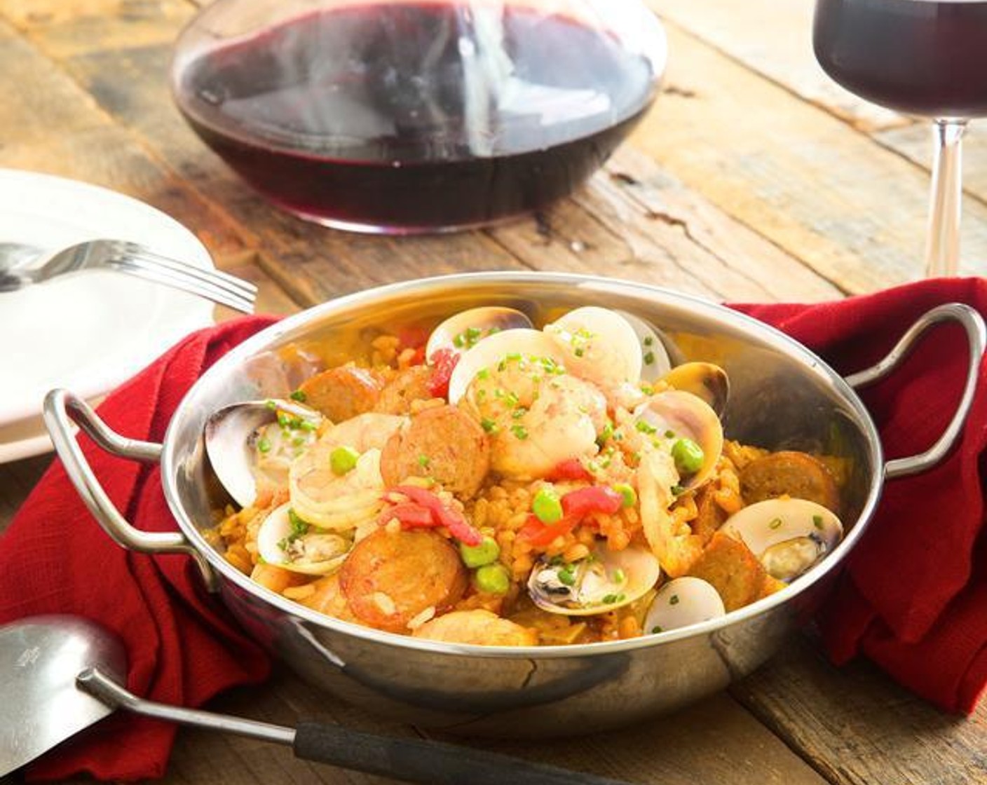 Spanish Paella and Clams with Chorizo and Shrimp