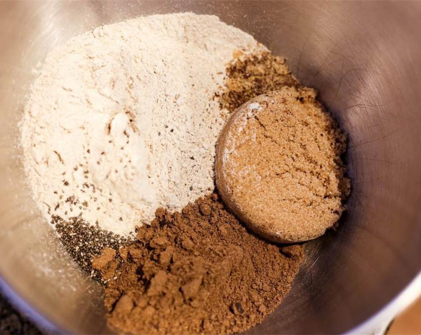 step 3 In a separate bowl, mix together Whole Wheat Flour (2 cups), Brown Sugar (1 cup), Baking Soda (3 Tbsp), Unsweetened Cocoa Powder (1 cup), Protein Powder (1/2 cup) and Chia Seeds (2 Tbsp).