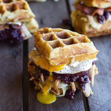 Turkey, Avocado, Cranberry, and Brie Waffle Melts Recipe | SideChef