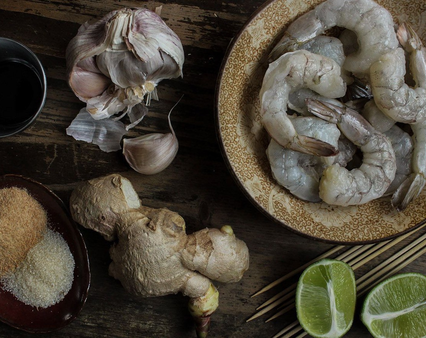 step 5 In a small bowl, combine the Shrimp (12) with Rice Powder (1 Tbsp), juice from the Lime (1), Granulated Sugar (1 tsp), Fresh Ginger (3 slices), Garlic (1 clove), and Fish Sauce (1/2 Tbsp) (plus 1 tsp) and marinate it for 10-15 minutes.