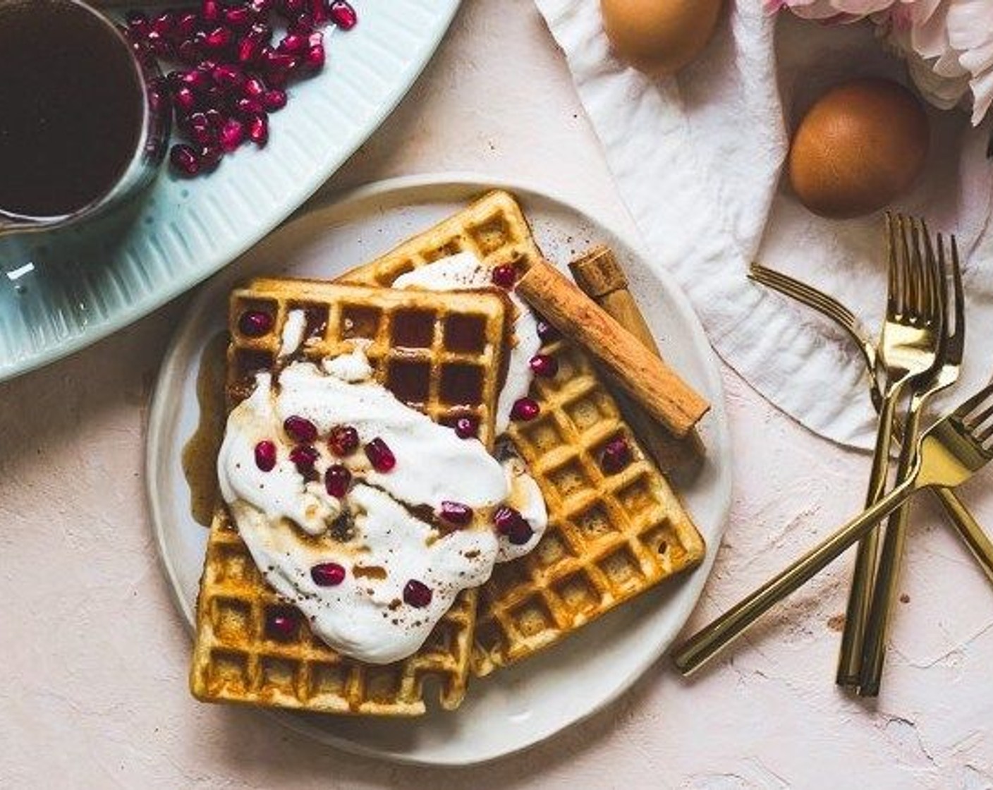 step 9 Serve the waffles with the maple syrup and some whipped cream if desired!