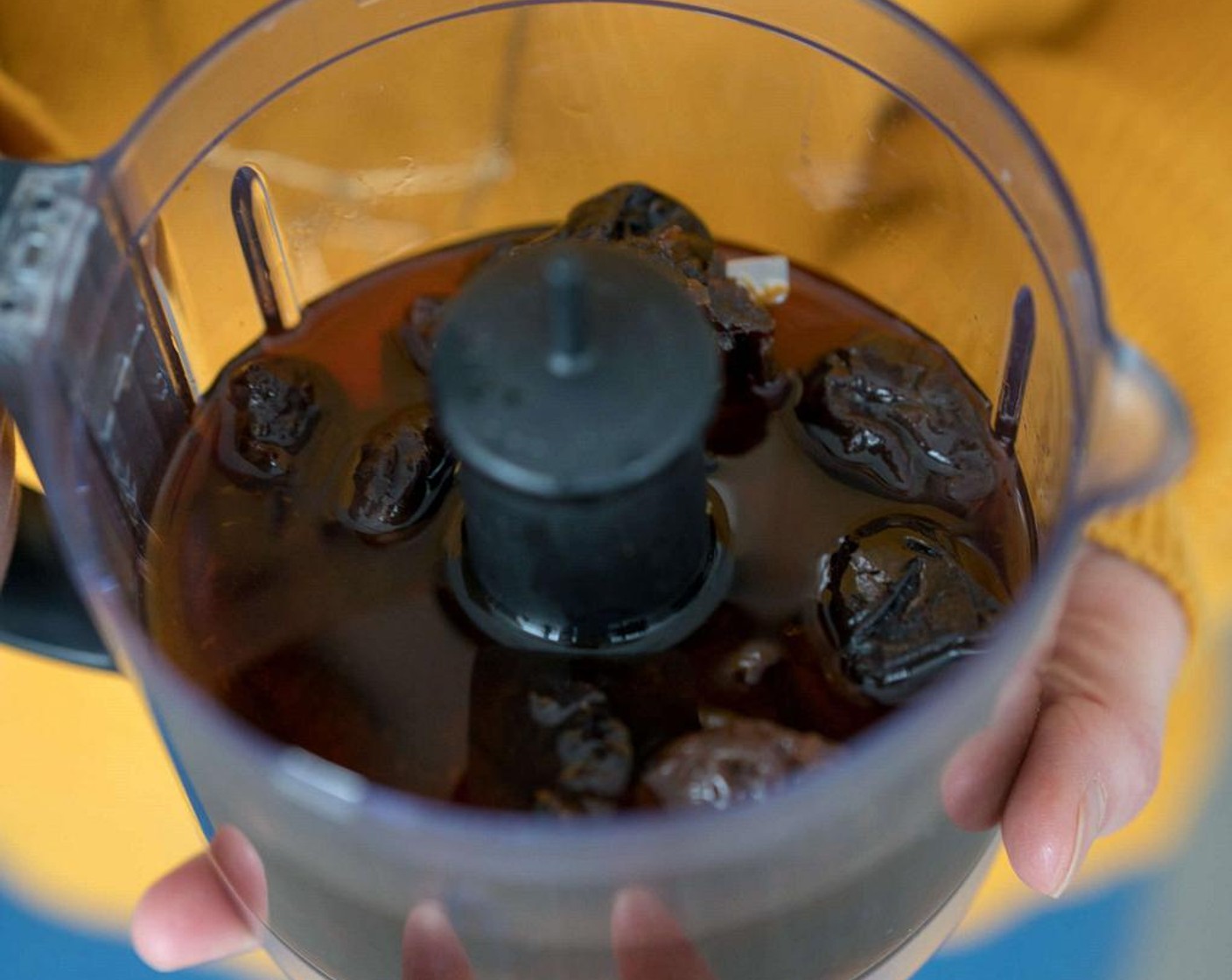 step 1 Place Dried Pitted Prunes (1 cup) in a medium-size bowl and cover with Filtered Water (1 cup), just enough that all the prunes are submerged.