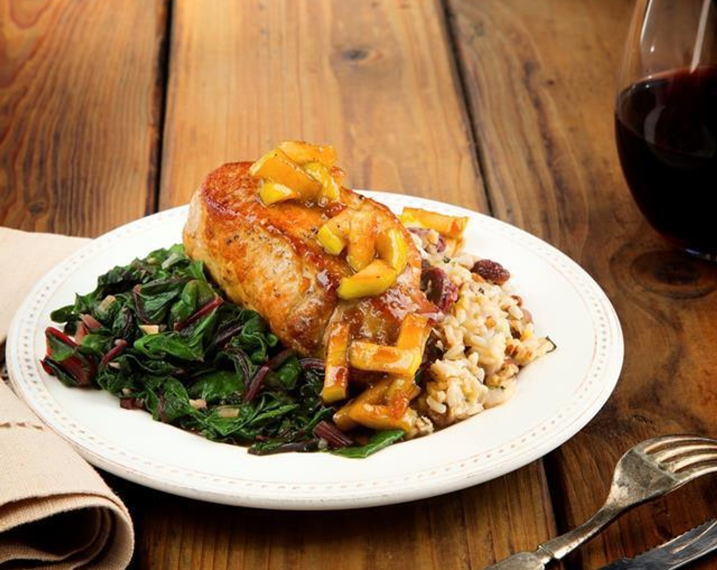 Apple Glazed Pork Chops with Pecan Lentil Rice Duo