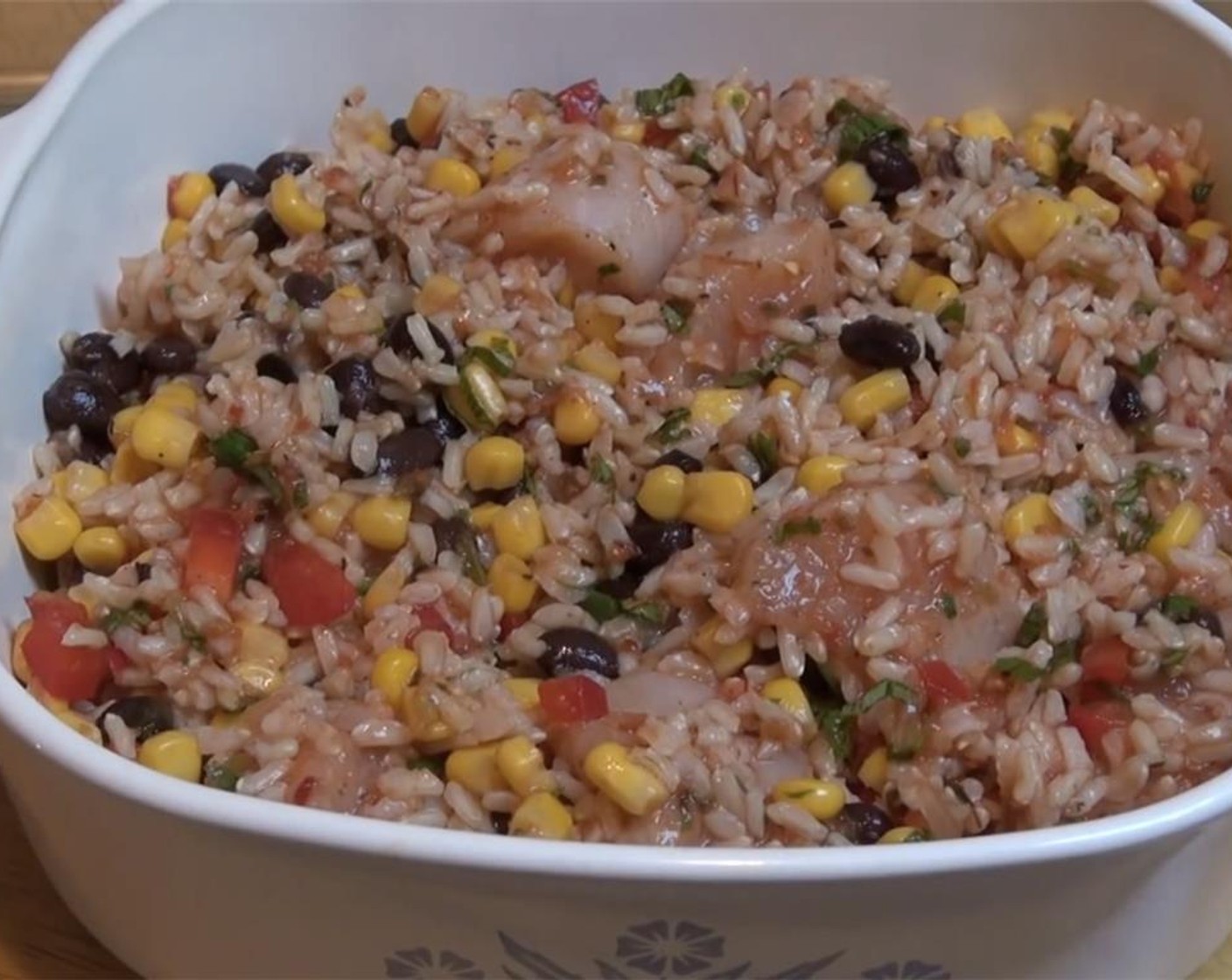 step 7 Arrange half of the rice mixture into a casserole dish.